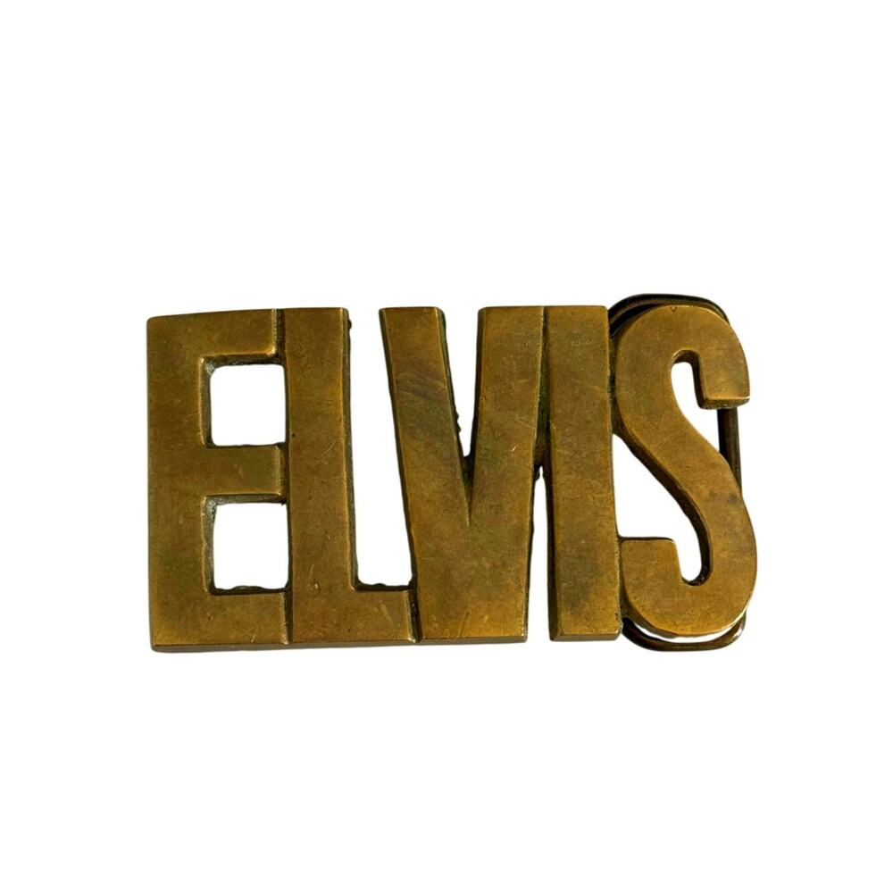 Vintage Elvis Presley Solid Brass Belt Buckle Block Letter Rockabilly 1970s
